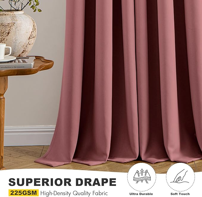 MIULEE Dusty Rose Blackout Curtains for Bedroom Living Room 63 Inches Long 2 Panels, Thermal Insulated Room Darkening Drapes Grommet Noise Reducing Light Blocking Window Treatments 40x63 Inch
