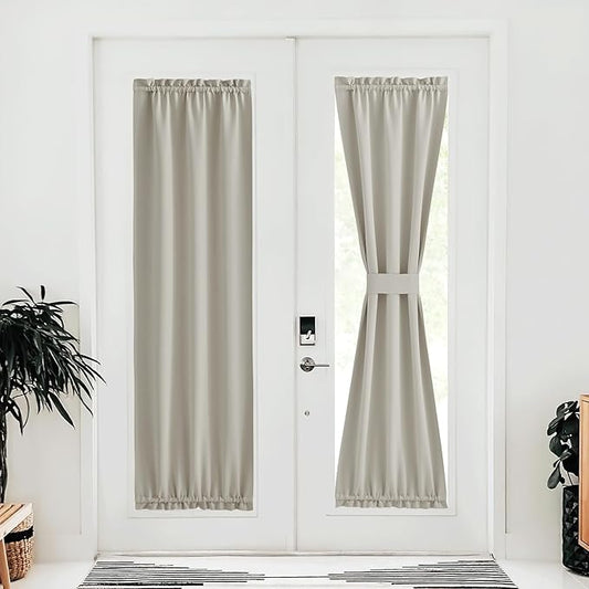 NICETOWN Blackout Door Curtains, Thermal Insulated Elegance French Door Curtains for Privacy, Room Darkening Window Covering for Doorway, Natural, 25" W x 80" L, 1 Panel