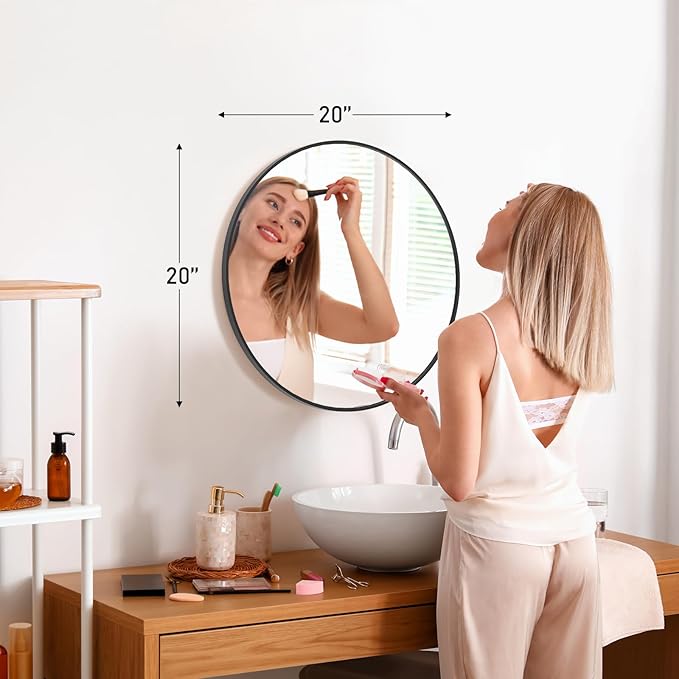 DUMOS Black Circle Mirror for Wall 20.02 inch, Bathroom Round Mirror for Over Sink, Bathroom, Entryway, Bedroom, Vanity