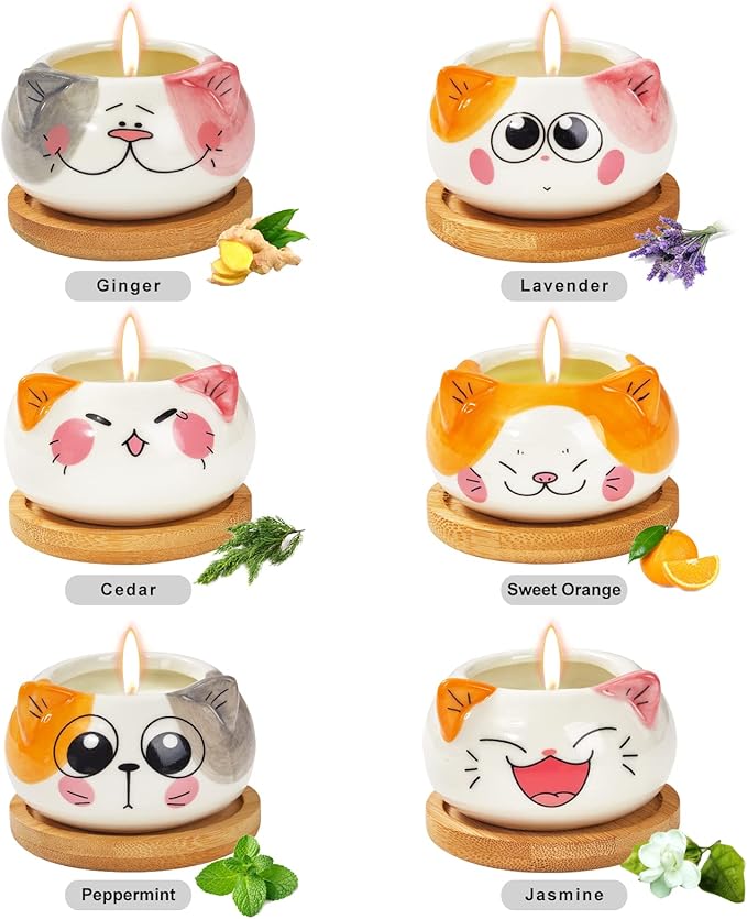 Scented Candles - 6 Pack Novelty Gifts for Women's Birthday, Unique Cat-Themed Presents
