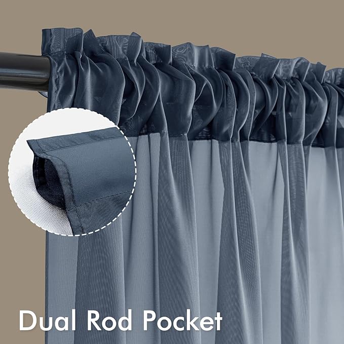 MIULEE Navy Blue Sheer Curtains 84 Inches Long, 4 Panels Set, Light Filtering Rod Pocket Voile Drapes Window Treatments, Semi Transparent Airy Fabric for Bedroom and Living Room, 54 x 84 Inches