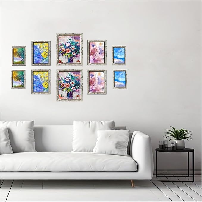 Picture Frames Collage Wall Decor, 10 PCS Picture Frames Including 8x10, 5x7, 4x6, Gallery Wall Frame Set for Wall Mounting or Tabletop Display, Family Photo Frames, Rustic White