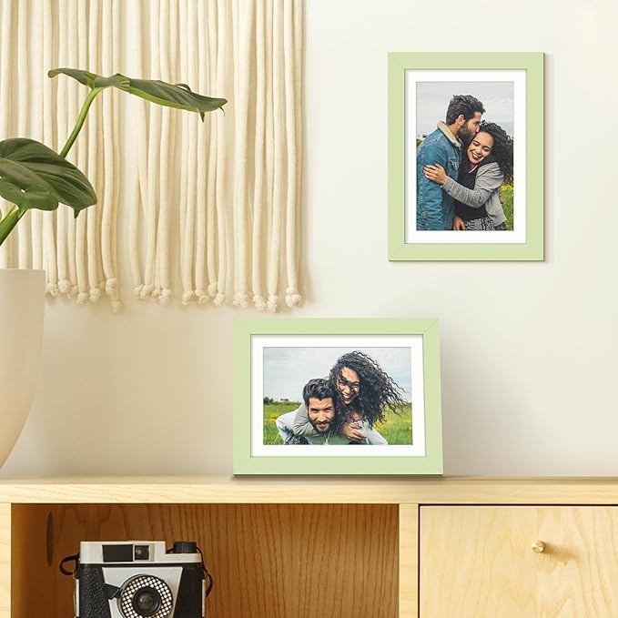upsimples 5x7 Picture Frame, Display Pictures 4x6 with Mat or 5 x 7 Without, Wall Hanging Photo Frames, Green, 1 Pack
