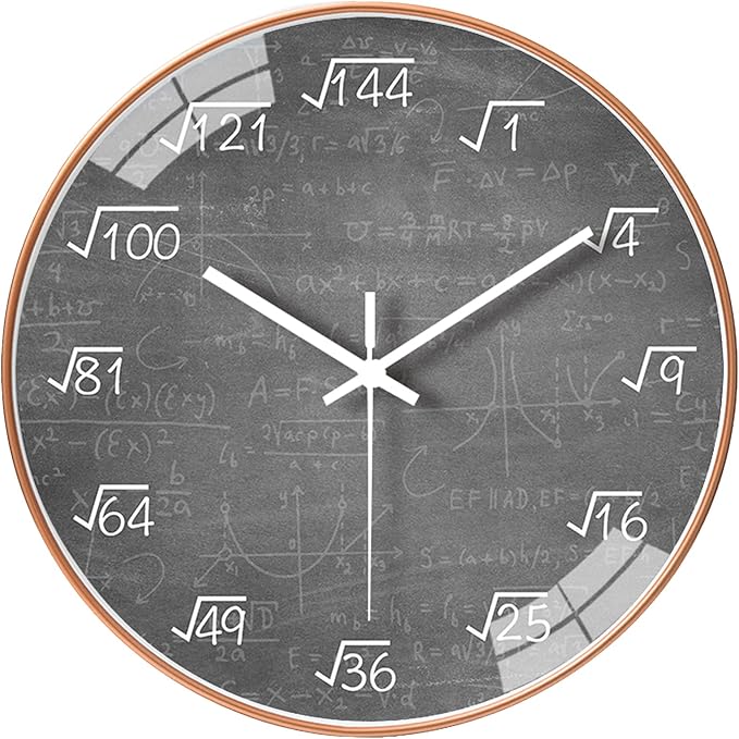 10 Inch Math Wall Clock Silent Non Ticking Movement Quality Quartz Wall Clock for Office Classroom/School/Home/Kitchen/Living Room Wall Decorations (Grey)