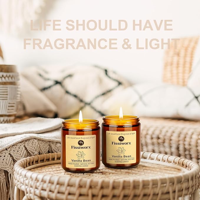 Vanilla Scented Candle Set 2 Pack, Candle for Home Scented, Odor Eliminating, Stress Relief, 15oz, 110 Hours Long Lasting Candles, Soy Candle Gift Set for Women