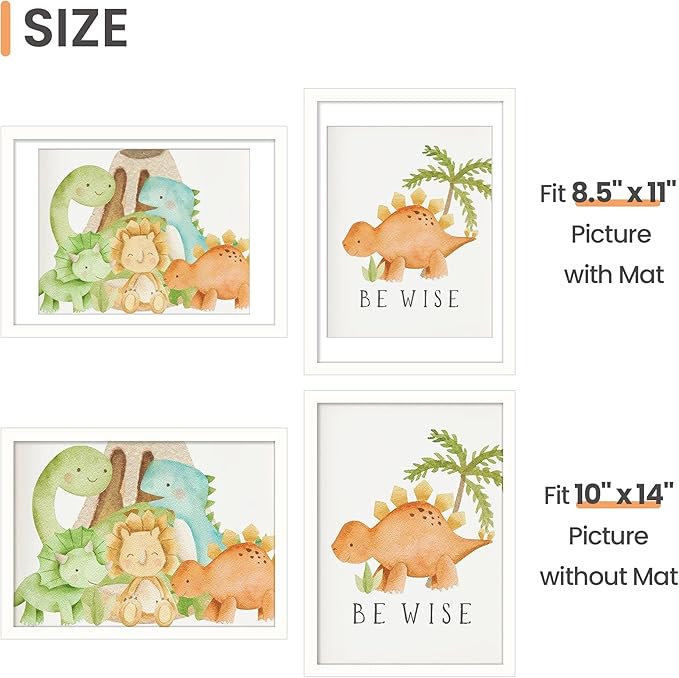upsimples 10x14 Picture Frame, Display Pictures 8.5x11 with Mat or 10 x 14 Without, Wall Hanging Diamond Frames, White, 1 Pack