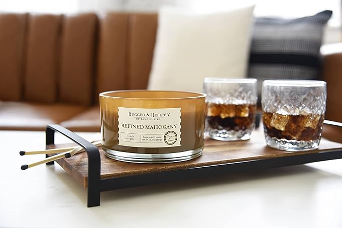 Candle-Lite Scented Candles for Men, Refined Mahogany Fragrance, 16.25 oz Jar, 3-Wick, 51 Hours of Burn Time, Masculine Aromatherapy with Long Lasting Scent, Ideal Gift for Father's Day and Home Decor