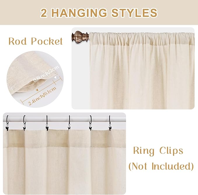 ASPMIZ Farmhouse Cotton Linen Valances for Windows, Boho Kitchen Curtains Valances with Rustic Button, Khaki Striped Window Treatments Curtain Valance for Bathroom Cafe, 60 x 14 Inch, 1 Pannel