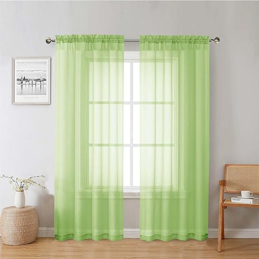 Lecloud Lime Sheer Curtains 72 Inches Long 2 Panels, Solid Voile Light Filtering Dual Rod Pockets Living Room Curtains, Rod Pockets Bedroom Decor Transparent Airy Drapes, Each Panel 42" W x 72" L