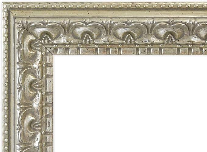 Golden State Art, 11x14 Ornate Finish Photo Frame, Silver Beige Color, with White Mat for 8x10 Picture & Real Glass