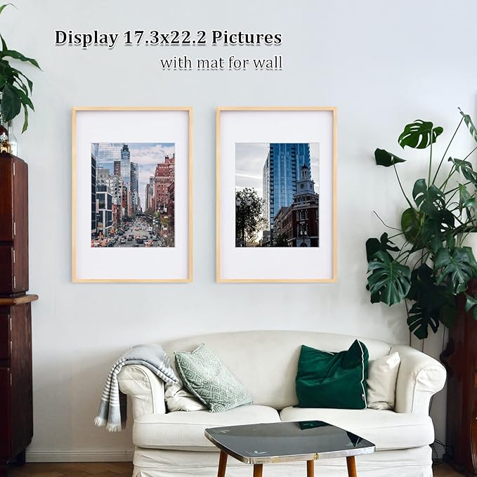 Egofine 24x36 Poster Frame Set of 2 Solid Wood Frame with Plexiglass Matted for 18x24 for Wall Mounting Hanging Picture Frame Vertically or Horizontally, Natural Wood