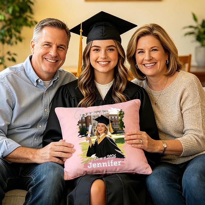 Custom Pillow with Picture & Text - Include Insert, Personalized Graduation Gifts for Class of 2026, Inspirational Souvenir Gifts for Senior College Masters