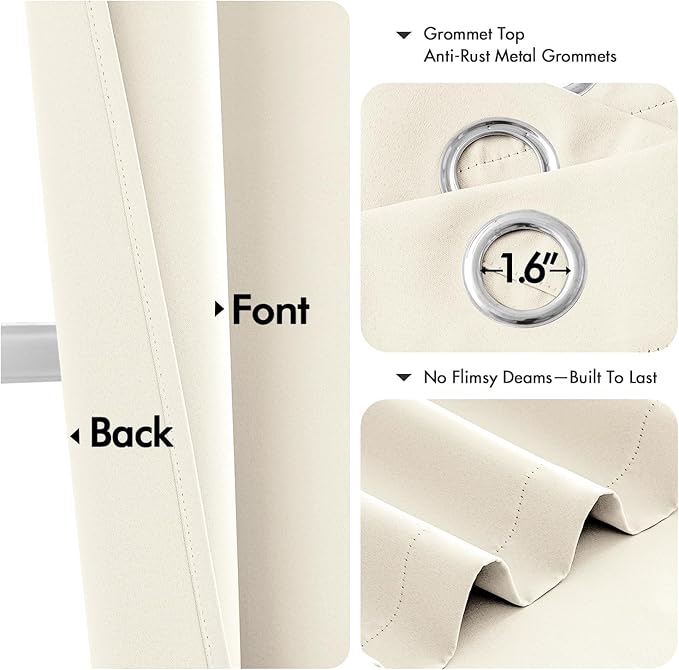 MIULEE Beige White Blackout Curtains for Bedroom Living Room 54 Inches Long 2 Panels, Thermal Insulated Room Darkening Drapes Grommet Noise Reducing Light Blocking Window Treatments 40x54 Inch