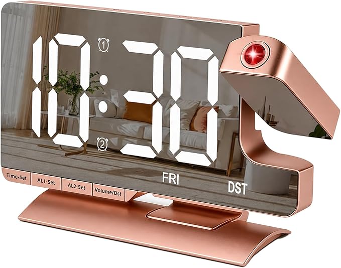 Projection Alarm Clock for Bedroom Ceiling, Pink Room Decor Digital Clock by AlarmClock