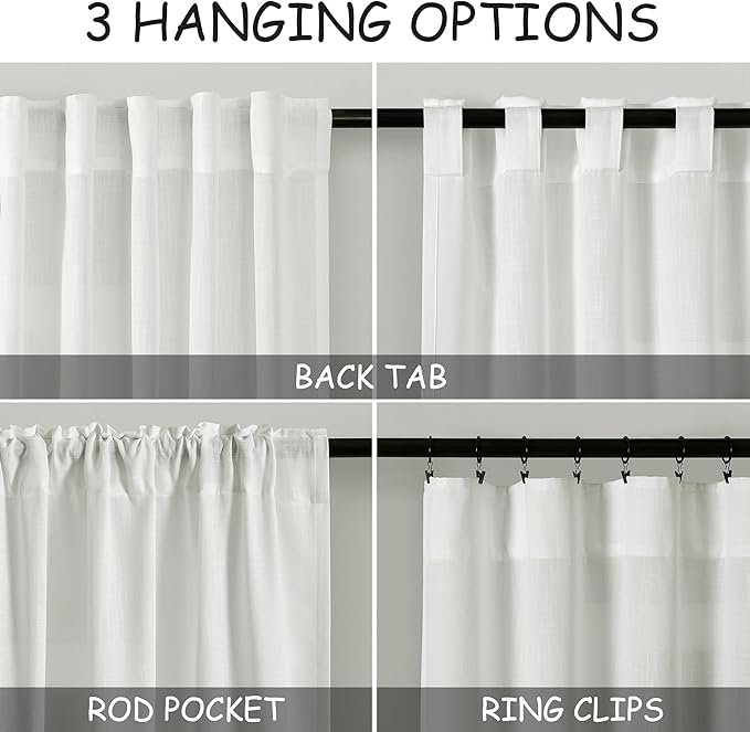 Ivory Linen Curtains 90 Inches Long for Living Room Back Tab Rod Pocket Semi Sheer Light Filtering Neutral Solid Drapes Modern Rustic Farmhouse Decor Curtains for Dining Room 2 Panels Set 40x90
