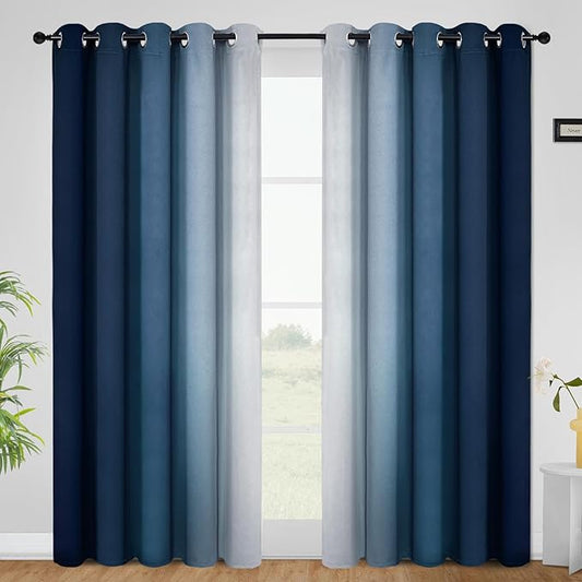 COSVIYA Curtains & Drapes Ombre Blue Curtains 96 inch Length 2 Panels, Grommet Room Darkening Light Blocking Insulated Thermal Gradient Window Panels for Bedroom/Living Room,62x96 inches