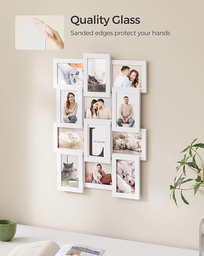 SONGMICS Collage Picture Frames, 4x6 for Wall Decor, Multi Family Photo for Gallery Decor, Hanging Display, Set of 12, Cloud White URPF026W01