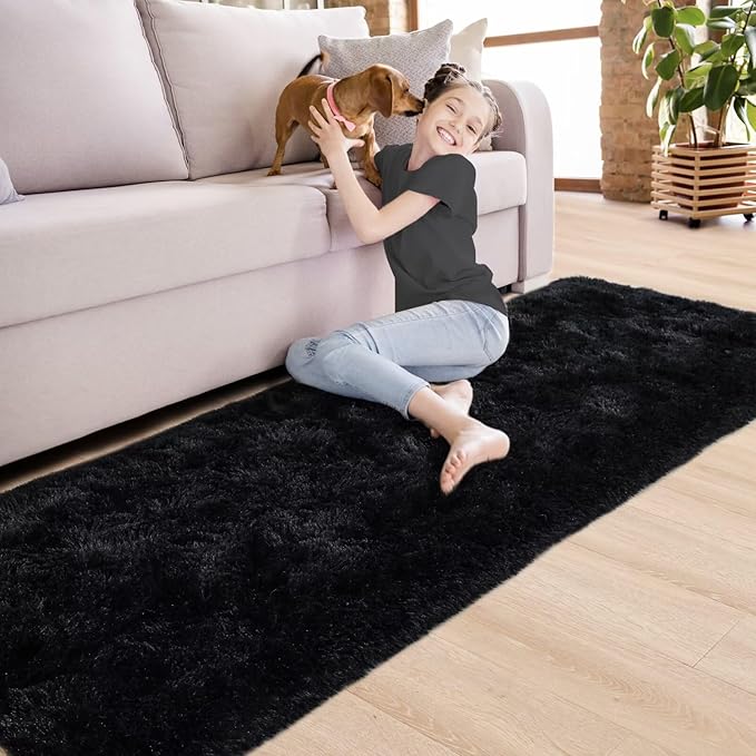 Noahas Black Runner Rug for Hallway,2'x10' Long Area Rugs for Bedroom Living Room,Non Slip Thick Shag Floor Carpet for Entryway Kitchen Dorm Nursery Bedside Kids Room