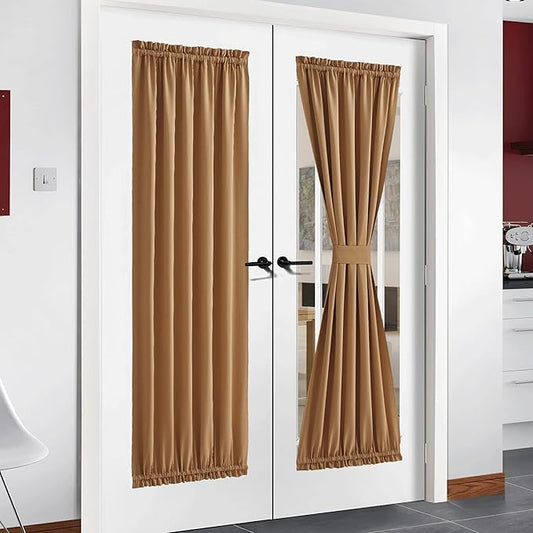 NICETOWN Blackout Door Curtains for French Window, Farmhouse Halloween Front Door Curtains for Bedroom Closet, Thermal Insulated Temporary Cover, (1 Panel, Gold Brown, 54 x 72 Inch)