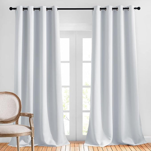NICETOWN Blackout Living Room Curtains Greyish White - Home Fashion Ring Top Thermal Insulated Darkening Curtains for Bedroom/Living Room (2 Panels, W52 x L90, Greyish White)