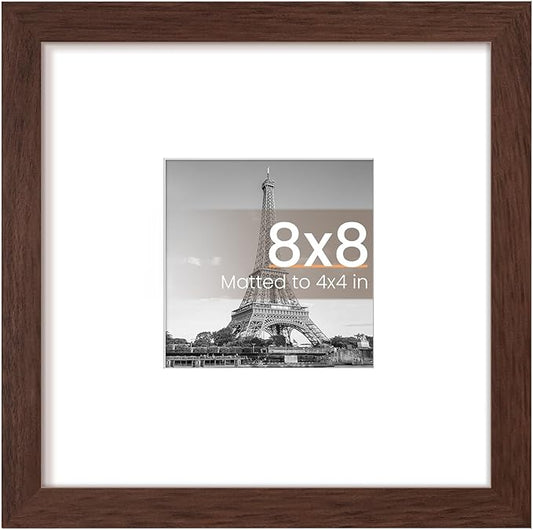 upsimples 8x8 Picture Frame, Display Pictures 4x4 with Mat or 8 x 8 Without, Wall Hanging Photo Frames, Brown, 1 Pack