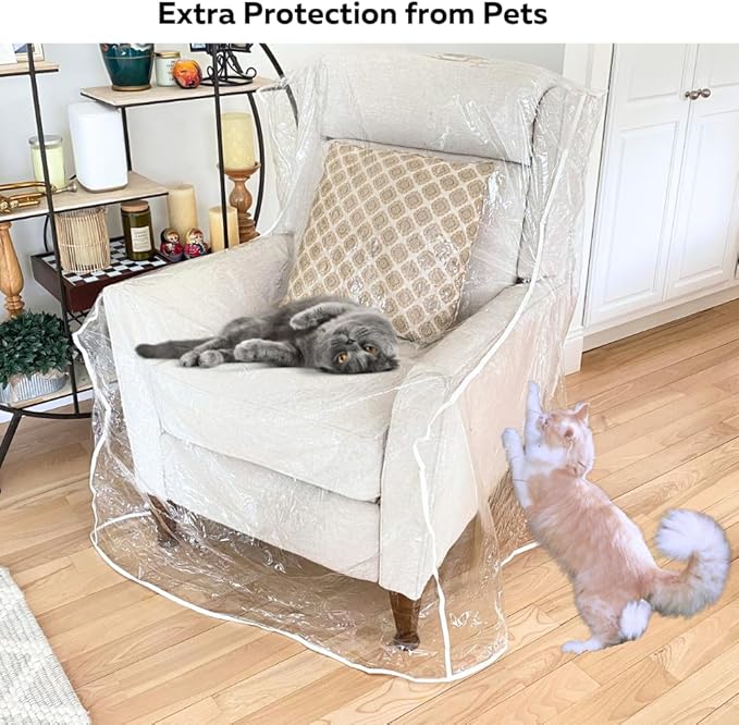Evelots Clear Plastic Recliner Cover -2 Pack- Thick Heavy Duty Vinyl Armchair Cover for Protection Against Cat & Dog Clawing - Stain & Dust Protector - Waterproof Slipcover for Moving & Storage