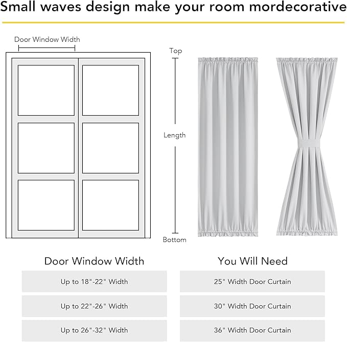 NICETOWN 100% Blackout Door Curtain for French Front Door Thermal Insulated Window Covering with Tieback for Patio Glass, Room Darkening Drapes for Living Room, W25 x L72, 1 PC, Greyish White