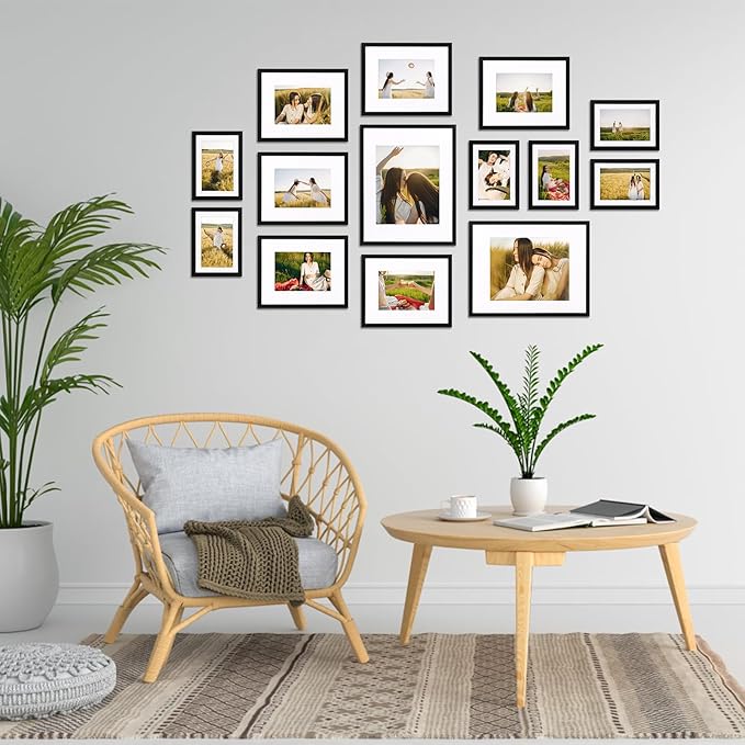 Giftgarden 14 Pack Black Picture Frames with Mat for Various Sizes Photos, Assorted Matted Frame Set Including Two 11x14, Six 8x10, Six 5x7, Gallery Frame Collage for Wall or Tabletop Display