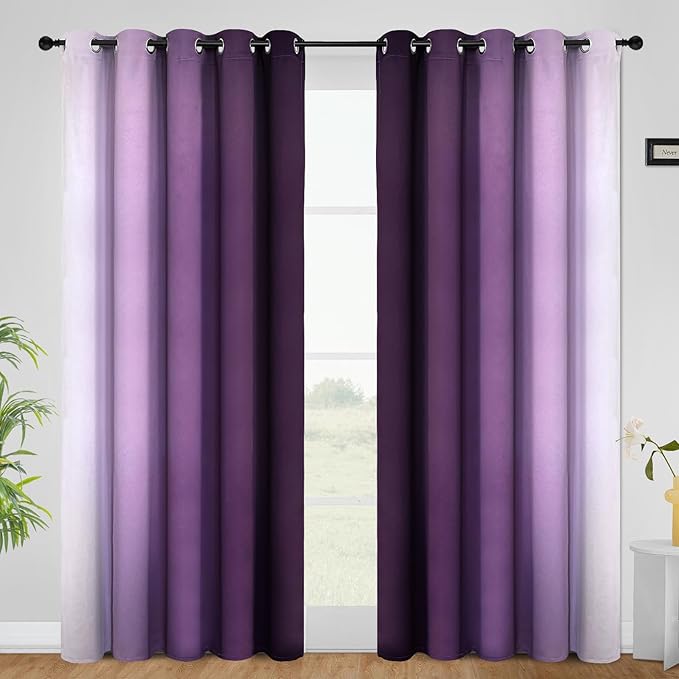 COSVIYA Curtains & Drapes Ombre Purple Curtains 84 inch Length 2 Panels, Grommet Room Darkening Light Blocking Insulated Thermal Gradient Window Curtains for Bedroom/Living Room,62x84 inches