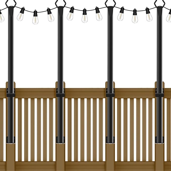 AHRLHR 5 Ft String Light Poles, 4 Pack String Light Poles for Outside with Fixing Clips,Metal Poles for Outdoor String Lights, Hanging Light Poles for Deck Fence Garden Backyard Wall Bistro