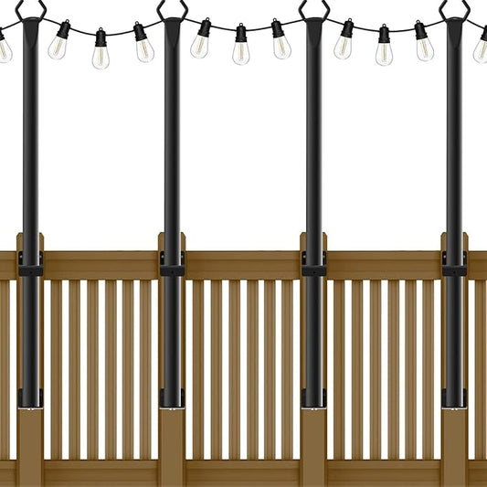 AHRLHR 5 Ft String Light Poles, 4 Pack String Light Poles for Outside with Fixing Clips,Metal Poles for Outdoor String Lights, Hanging Light Poles for Deck Fence Garden Backyard Wall Bistro