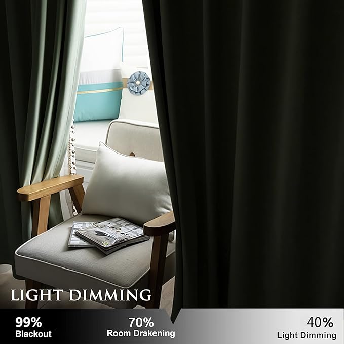 StangH Luxury Velvet Curtains 90 inches Long Heat & Cold Blocking for Bedroom, Sage Green Blackout Curtains Privacy Added Winter Holiday Decor for Sliding Door/Porch, W62 x L90, Set of 2