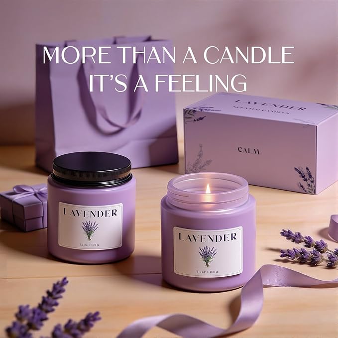 NORVENCE Lavender Candle, Scented Candles Gift Set, Stress Relief Candles for Home, Premium Soy Candle Set, Candles for Women and Men (Purple, 7 oz)