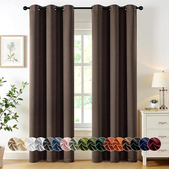 MIULEE Chocolate Brown Blackout Curtains for Bedroom Living Room 84 Inches Long 2 Panels, Thermal Insulated Room Darkening Drapes Grommet Noise Reducing Light Blocking Window Treatments 40x84 inch