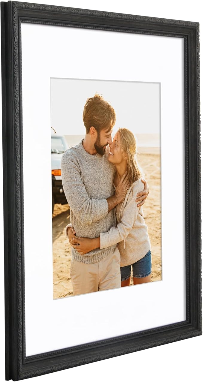 Americanflat 16x20 Picture Frame with Polished Plexiglass - Use as 11x14 Frame with Mat or Display 16x20 Photo Without Mat - Ornate Picture Frames for Wall Display - Black