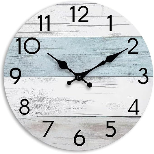 Wall Clock Silent Non-Ticking 14 Inch Battery Operated Country Large Retro Rustic and Beach Style Decorative for Living Room, Kitchen, Home,Bathroom, Office (Blue)
