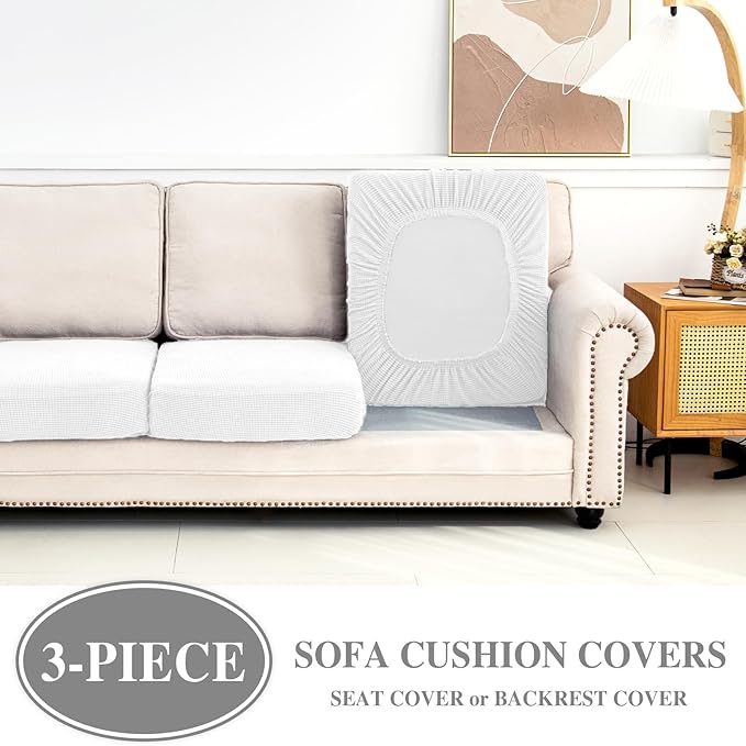LA MEACK Couch Cushion Covers Seat Cushion Cover Stretch Couch Cover Separate Sectional Sofa Slipcovers Furniture Protector(3 Pieces for Seat or Sofa Backrest, White)