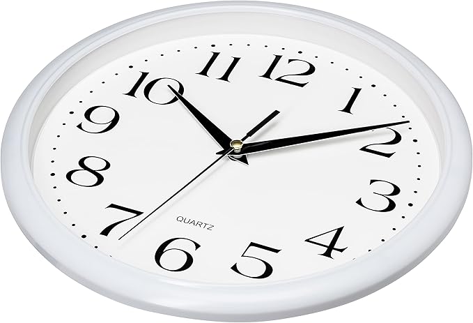 Bernhard Products White Wall Clock Silent Non Ticking 10 Inch Quality Quartz Battery Operated Round Easy to Read Home/Kitchen/Office/Classroom/School Clocks