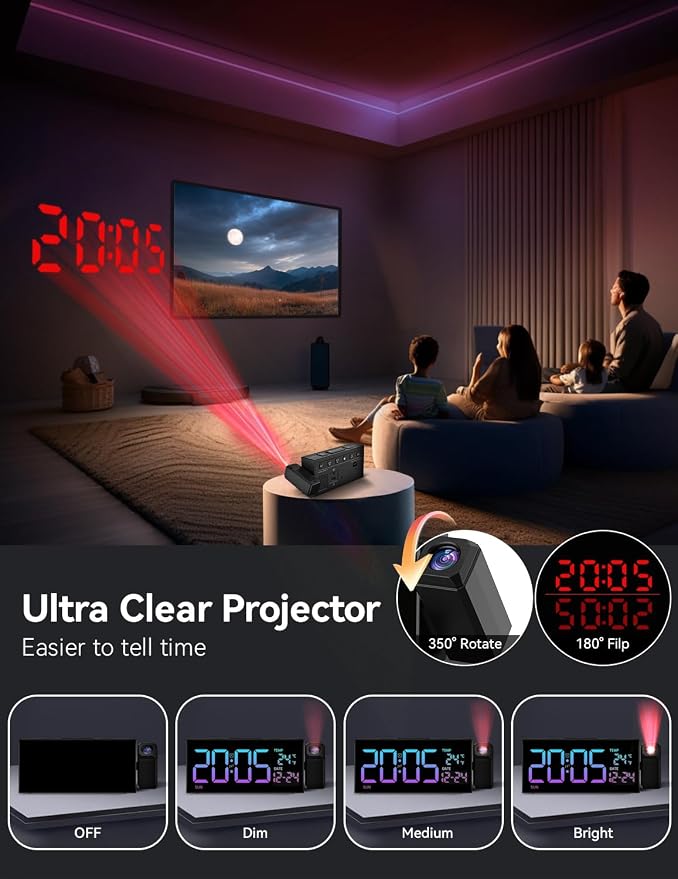 Netzu Projection Clock for Bedroom Ceiling, Alarm Clocks RGB - Image 3