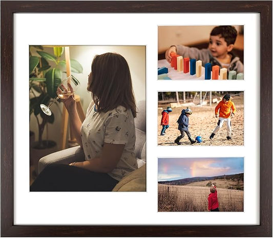 14x16 Dark Brown Wood Picture Frame - White Mat for 8x10 and 4x6 Photos - Real Glass, Sawtooth Hanger, Swivel Tabs - Wall Mounting - Great for Posters, Weddings, and Engagements