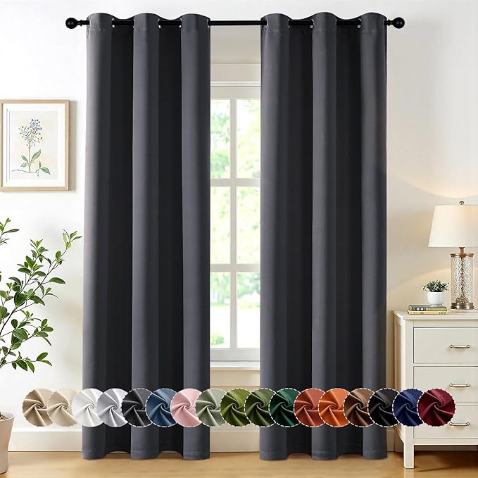 MIULEE Dark Grey Blackout Curtains for Bedroom Living Room 72 Inches Long 2 Panels, Thermal Insulated Room Darkening Drapes Grommet Noise Reducing Light Blocking Window Treatments 40x72 Inch