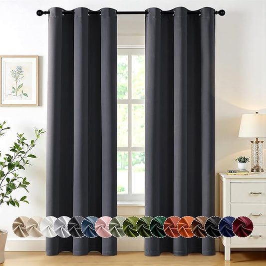 MIULEE Dark Grey Blackout Curtains for Bedroom Living Room 72 Inches Long 2 Panels, Thermal Insulated Room Darkening Drapes Grommet Noise Reducing Light Blocking Window Treatments 40x72 Inch