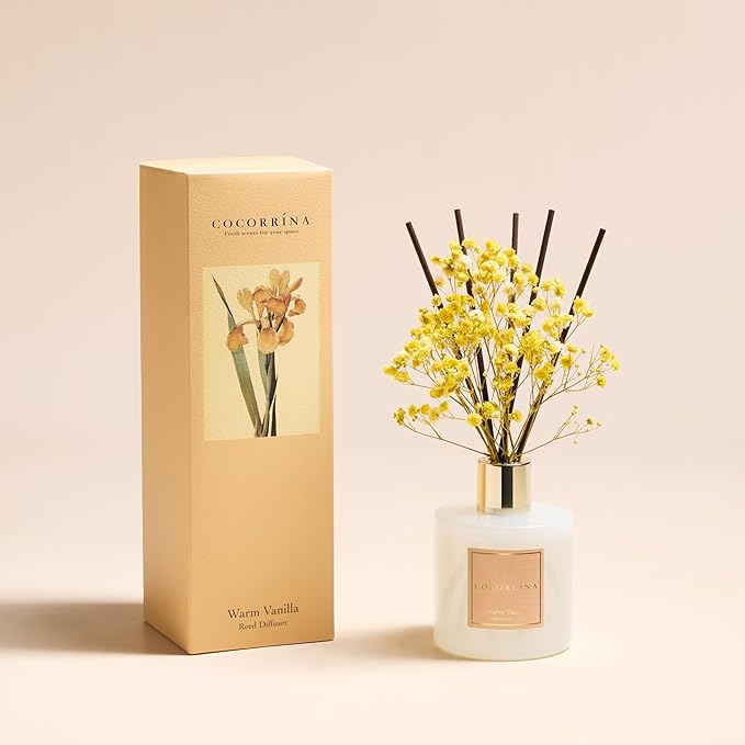 Cocorr??na Reed Diffuser - Warm Vanilla Scented Diffuser with 8 Sticks Home Fragrance Reed Diffuser for Bathroom Shelf Decor