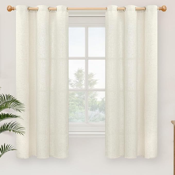 YoungsTex Linen Semi Sheer Curtains 63 Inch Length 2 Panels Set - Light Filtering Drapes with Grommet Window Treatments for Bedroom Living Room, 42 X 63 Inch