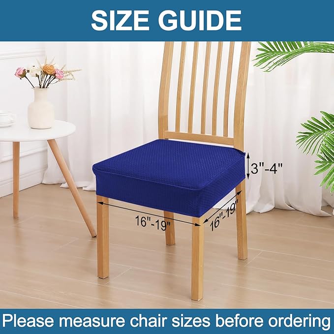 Smiry Waterproof Seat Covers for Dining Room Chairs Set of 2, Stretch Jacquard Removable Washable Chair Seat Slipcovers Protector, No Rear Covers, Royal Blue