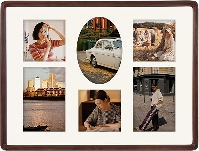 12x16 Collage Picture Frame Walnut Wood, Multiple 6 Photos or 12x16 without Mat, Rustic Photo Frame with Tempered Glass Hanging Displaying Horizontally or Vertically