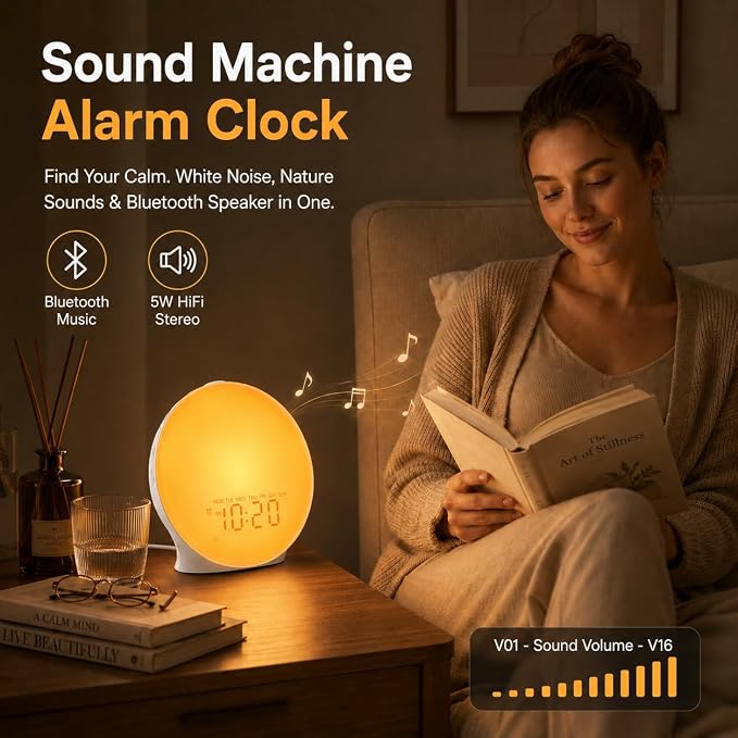 JALL Sunrise Alarm Clock White Noise Machine with 25 Nature Sleep Sounds, Fully Dimmable Clock for Bedrooms, Heavy Sleepers, 17 Light Modes, Bluetooth Speaker - Image 6
