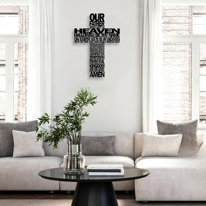 LIYOUYA Metal Cross Wall Decor - Rustic Farmhouse Decor Black Prayer Text Cross Wall Art Home Decor for Living Room, Bathroom, Bedroom, Dining Room, Office, Church (Black)