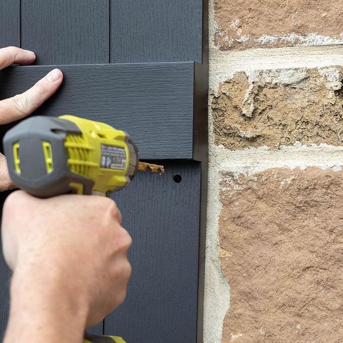 14 1/2"W x 31"H Lifetime Vinyl, Standard Cathedral Top Center Mullion, Open Louver Shutters, w/Installation Shutter-Lok's & Matching Screws (Per Pair), Treated Cedar
