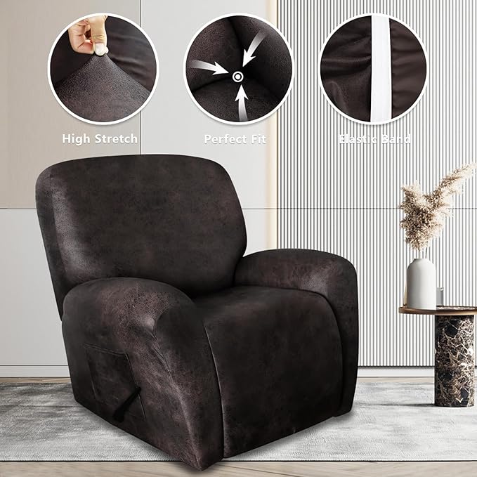 ANARACHON Leather Look Oversize Recliner Chair Covers, Thick 4 Pieces Recliner Covers for Recliner Chair, Leather Cover for Recliner Slipcovers for Pets Kids(X-Large, Black Coffee)
